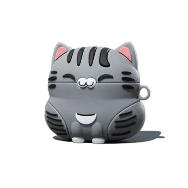 Imagem de QYFZXLV Capa de fone de ouvido com desenho fofo de gato 3D para Airpods 4 (2024), capa protetora de silicone Kawaii para Airpod 4ª geração para meninas e meninos (cinza)