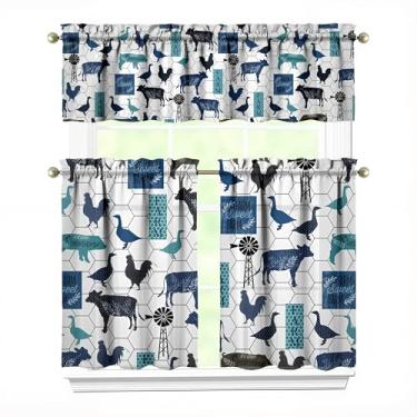 Imagem de Tapesb Conjunto de cortina e saia de cozinha de fazenda rural 3 peças engraçadas pequenas cortinas de janela sobre a pia essenciais para decoração de cozinha, quarto, lavanderia, 70 x 91 cm