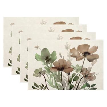 Imagem de Conjunto de 4 jogos americanos florais de primavera, 30,5 x 45,7 cm, aquarela, flor verde, retangular, decoração floral, tapetes de mesa para festa, cozinha de casa, decoração de mesa de jantar