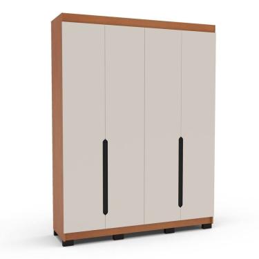 Imagem de Guarda-roupa Casal 4 Portas Bater Madrid Creme/Freijó