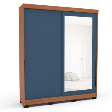 Imagem de Guarda-roupa 2 Portas Correr com Espelho Madrid Azul/Freijó
