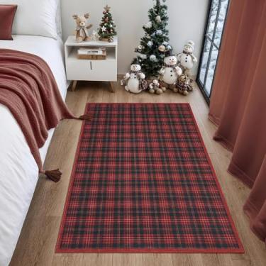 Imagem de GarveeHome Tapetes xadrez de Natal 7,5 x 12,5 cm, lavável à máquina, com suporte antiderrapante, resistente a manchas, capacho de entrada para ambientes internos e externos, cozinha, banheiro, quarto