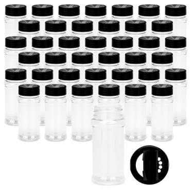 Imagem de SIBAO 50 potes de especiarias de plástico transparente com tampas de coqueteleira preta, frascos de temperos de 100 ml, recipientes para cozinha, armazenamento de ervas e pós pimenta