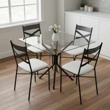 Imagem de Mesa De Jantar Ana Tamanhos de 70x80x90cm Tampo Redondo ou Quadrado Vidro Temperado 6mm (Tampo Quadrado Preto, 70cm)