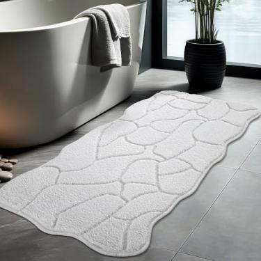 Imagem de Tapete de banheiro grande, 55 x 128 cm, extra macio, absorvente, felpudo, longo, antiderrapante, lavável à máquina, moderno, tapete para banheiro, lavanderia, cozinha (branco)