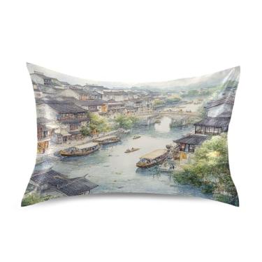 Imagem de xigua Fronha de cetim com pintura em aquarela para cabelo e pele, lavável à máquina, antiderrapante, refrescante, fronha de cama queen com fecho de envelope, 50,8 cm x 76,2 cm