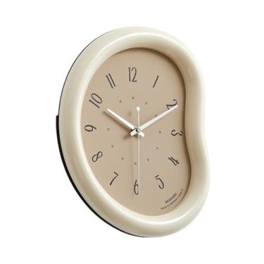 Imagem de KHUTRW3D Relógio de parede de cozinha 26 * 30 cm silencioso sem tique-taque operado por bateria rústico costeiro relógio decorativo para banheiro cozinha quarto decoração (bege)