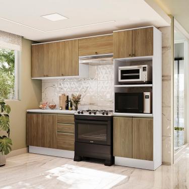 Imagem de Armário de Cozinha Completa Torre Quente 100% MDF 270cm Branco/Nogueira Celeste Kappesberg