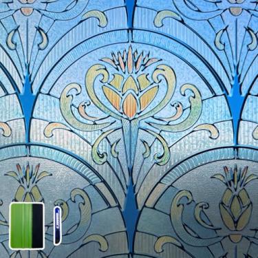 Imagem de Chicskin Película de vitral vintage 3D com ferramentas, película decorativa para janela de privacidade para quarto/porta/decoração de casa, íris crepúsculo, 28 x 180 cm (28 x 180 cm)