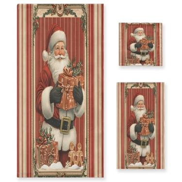 Imagem de STAYTOP Lindo Papai Noel segurando uma caixa de presente conjunto de toalhas 3 peças, toalhas de toque macio altamente absorvente de secagem rápida, 1 toalha de banho, 1 toalha de rosto, 1 toalha de