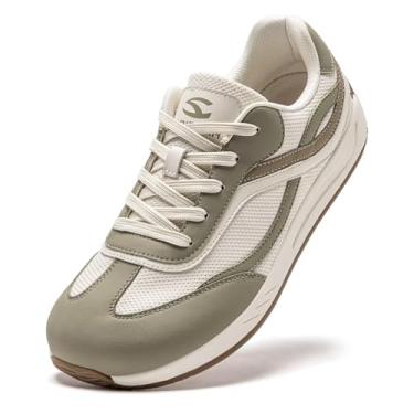 Imagem de HOBIBEAR Tênis feminino de bico largo, sem queda, confortável para caminhada ao ar livre, Bege-verde, 6 Wide