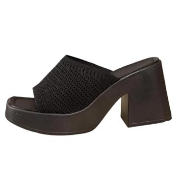 Imagem de Sandálias femininas casuais Baotou com meio chinelo grosso design de salto plataforma calçado confortável feito de poliuretano, Preto, 35