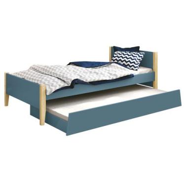 Imagem de Cama Babá Solteiro com Auxiliar Simba Azul Fosco com Natural - Reller