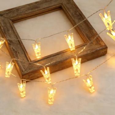 Imagem de Luzes de fadas com clipe de foto - Enfeite de Natal com 10 luzes LED de 1,5 m com fio prateado, modo cintilante e estável, branco quente para casamento, festa, potes de pedreiro, decorações de mesa de