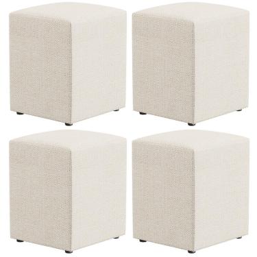Imagem de Kit 04 Puffs Quadrado L02 Decorativo Linho Champagne - Lyam Decor