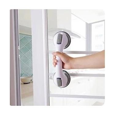 Imagem de Barra de Segurança para Banheiro com Ventosa, Branco, 300mm, Fixação sem Furos, Suporte de Apoio em PVC