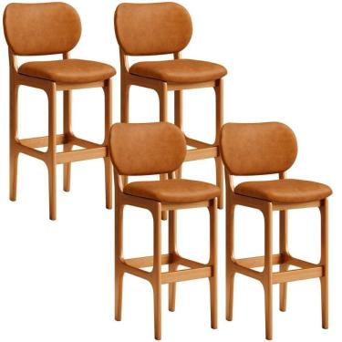 Imagem de Kit 04 Banquetas Alta Bar Cozinha Sala Jantar Fixa Betta L02 Imbuia Couríssimo Canela - Lyam Decor