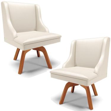 Imagem de Kit 2 Cadeiras Decorativas Sala De Jantar Base Giratória De Madeira Firenze Pu Bege/natural G19 - Gran Belo