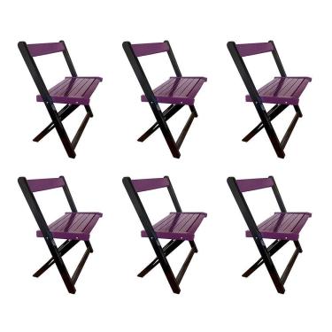 Imagem de Kit 6 Cadeiras De Madeira Dobrável Roxo