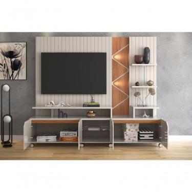 Imagem de Home Cross Frisado Painel P- Tvs Até 55'' C- 4 Portas E Prateleiras P- Decoração - Off White Perolizado-jequitiba