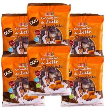 Imagem de Caramelo de leite diet com chocolate pacote 100g hue - kit 6 unidades