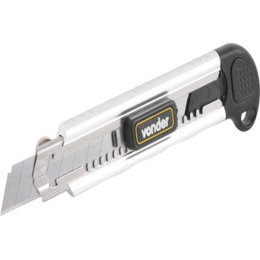 Imagem de Estilete Largo 18mm Corpo Alumínio Com Guia Metálica Botão T