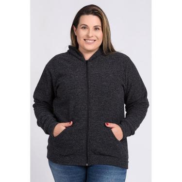 Imagem de Jaqueta Feminina Plus Size Bouclê Capuz Fechamento Zíper Bolso Canguru - Serena