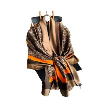 Imagem de Lenço De Seda Luxuoso Feminino 180x90CM Estampa Fashion Xale Longo Pro