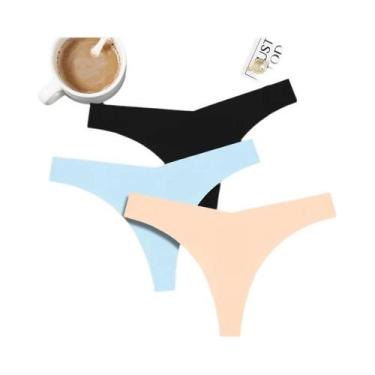 Imagem de Calcinhas Femininas De Seda Gelada Sem Costura, Kit Com 3 Peças, Cintu