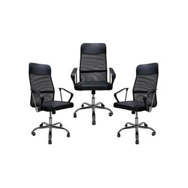 Imagem de Conjunto 3 Cadeiras Para Escritório Base Cromada Resistente Confortável Presidente Exec...