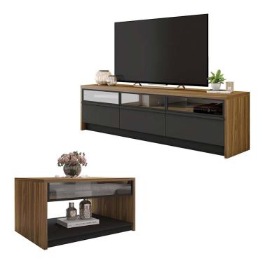 Imagem de Kit Conjunto Sala de Estar Rack Bancada Mesa Vectro Caemmun