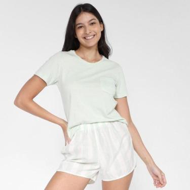 Imagem de Pijama Hering Curto C/ Bolso Feminino, M, Verde claro