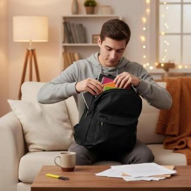 Imagem de Mochila Escolar Preta All Black Resistente Impermeável Grande Comparti