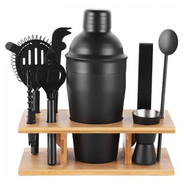 Imagem de Kit Bartender Profissional 9 Peças em Aço Inoxidável com Suporte de Bambu, JNWINOG, Pre...