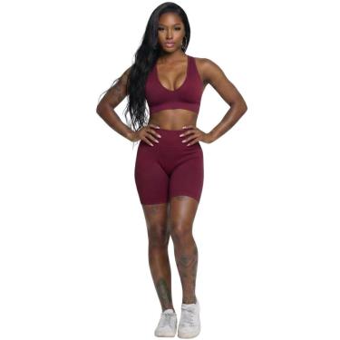Imagem de Conjunto Top Com Bojo e Bermudinha Vekyo Roupa Para Academia Treino Moda Fitness Musculação-Feminino