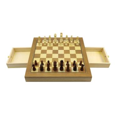 Imagem de Jogo de Xadrez e Damas 2 em 1 Profissional Hoyle Games Tabuleiro Grande 39x39CM Peças Em Madeira Com 2 Gavetas