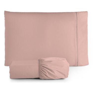 Imagem de Lençol Solteiro Liso 2 Peças 100% Algodão 180 Fios com Elástico + Fron