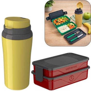 Imagem de Kit Marmita Fit Unitermi Talheres Divisórias Copo Térmico Miami 650ml 