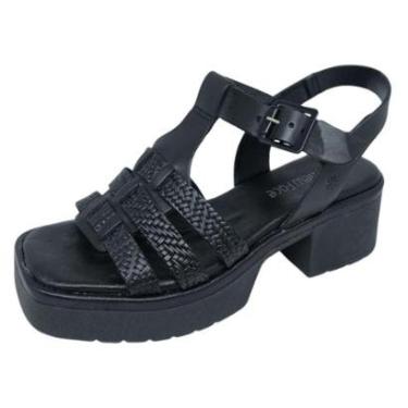 Imagem de Sandália Feminina Salto Bloco Médio Moderna Couro New Face-Feminino