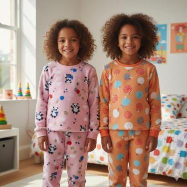 Imagem de Conjunto Pijama Soft Longo Infantil Bebê Menino Menina plush roupa Inv