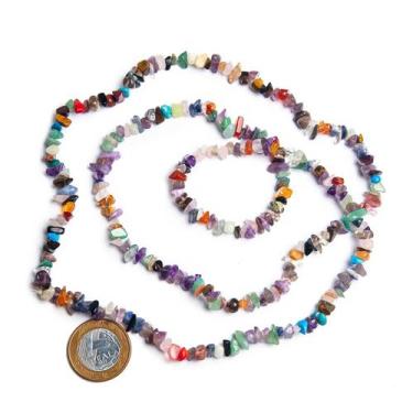 Imagem de Fio Cascalho Pedras Mistas Furado 90 cm Para Fazer Pulseira - Cristais