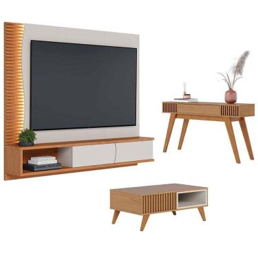 Imagem de Home Suspenso Egeu Off White Freijó com Mesa de Centro Jeri Freijó Off White e Aparador...