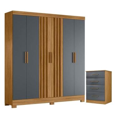 Imagem de Guarda Roupa Casal Valença e Cômoda MS913 Freijó Cinza – Moval