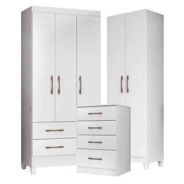 Imagem de Guarda Roupa Infantil Lima com Cômoda MS913 e Armário Multiuso New Íris Branco Brilho – Moval