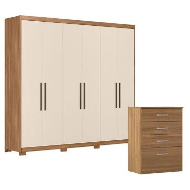Imagem de Cômoda Astral e Guarda Roupa Casal Venice 62780PE Amendola Touch Off White com Pés - De...
