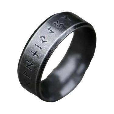 Imagem de Anel Unissex Retrô Viking Odin Com Letras Em Aço Inoxidável 316L  Joia