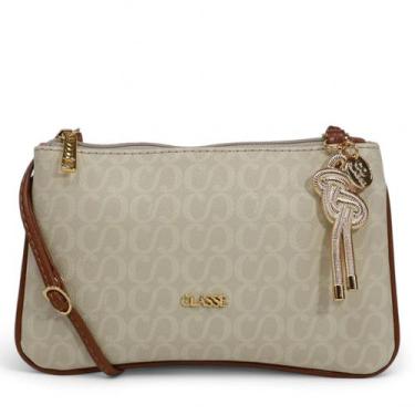 Imagem de Bolsa Transversal Feminina Couro Legítimo Pequena Classe Couro, Bege, 