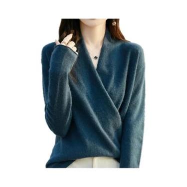 Imagem de Suéter Feminino De Lã Merino E Caxemira Grossa, Tricô De Manga Longa, 