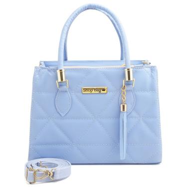 Imagem de Bolsa Feminina Média OEM Shopbag Bordada Dubai em Couro Sintético 24C X 19A X 10L Azul para Uso Diário