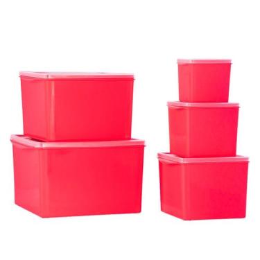 Imagem de Conjunto de Potes Organizadores Quadrado 5 pçs - TOP LINE UD, Goiaba